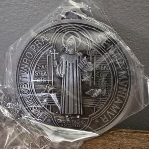 Catholic St Benedict Large 5” Medal 5oz Silver Color NEW Wall Hanger Decor